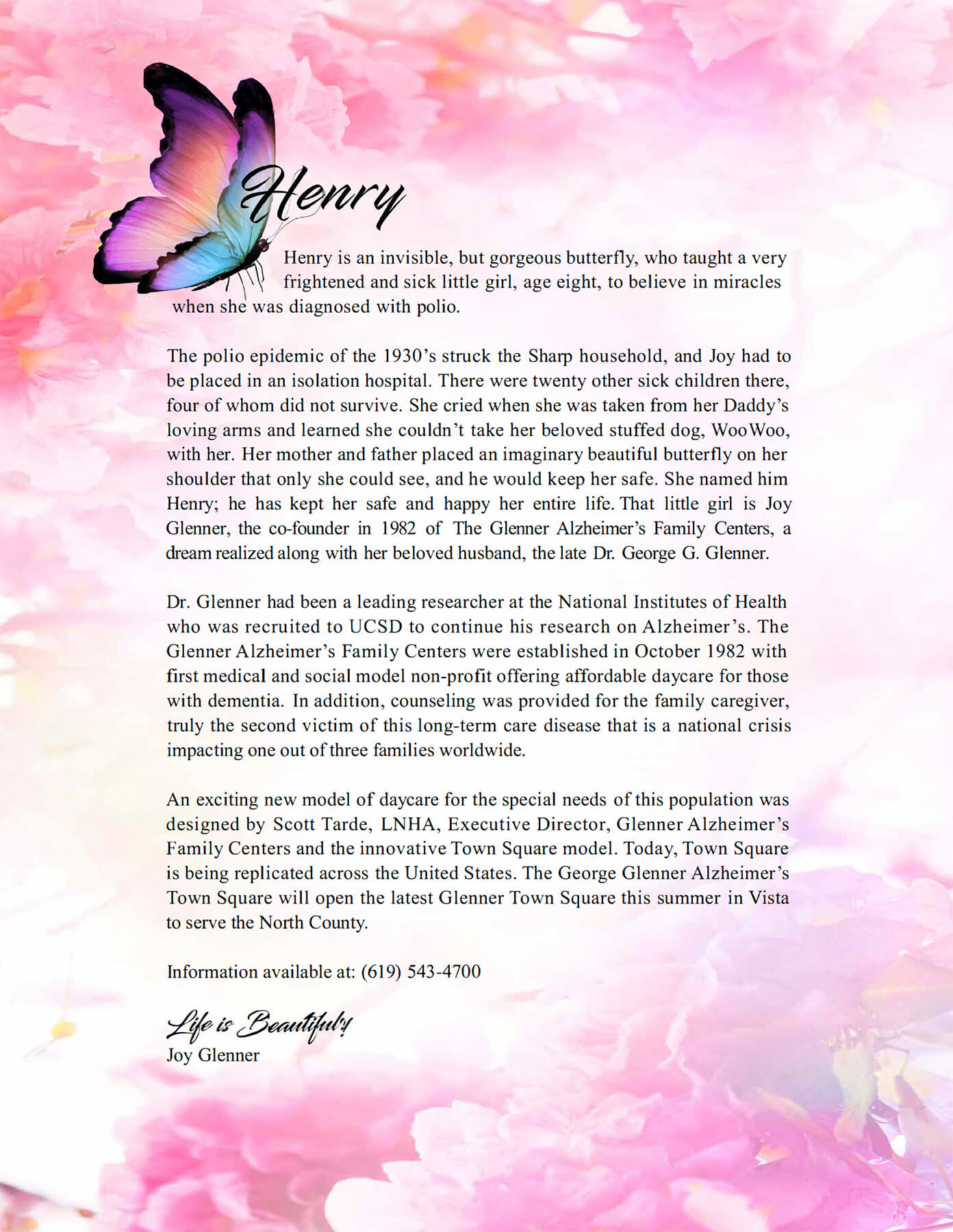 Henry Grant Letter from Joy Glenner