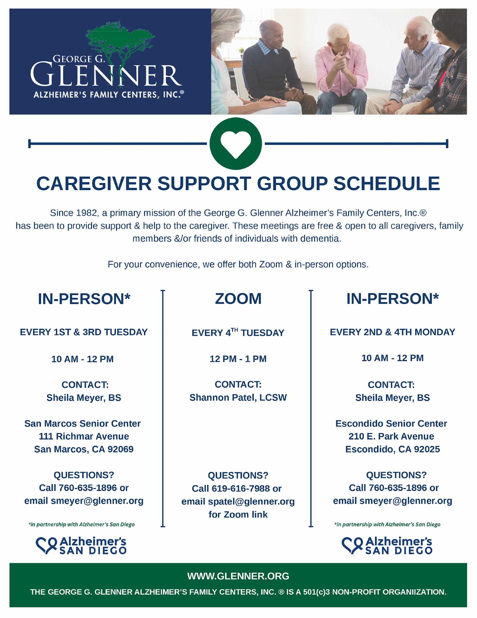 Glenner Caregiver Support Group Schedule